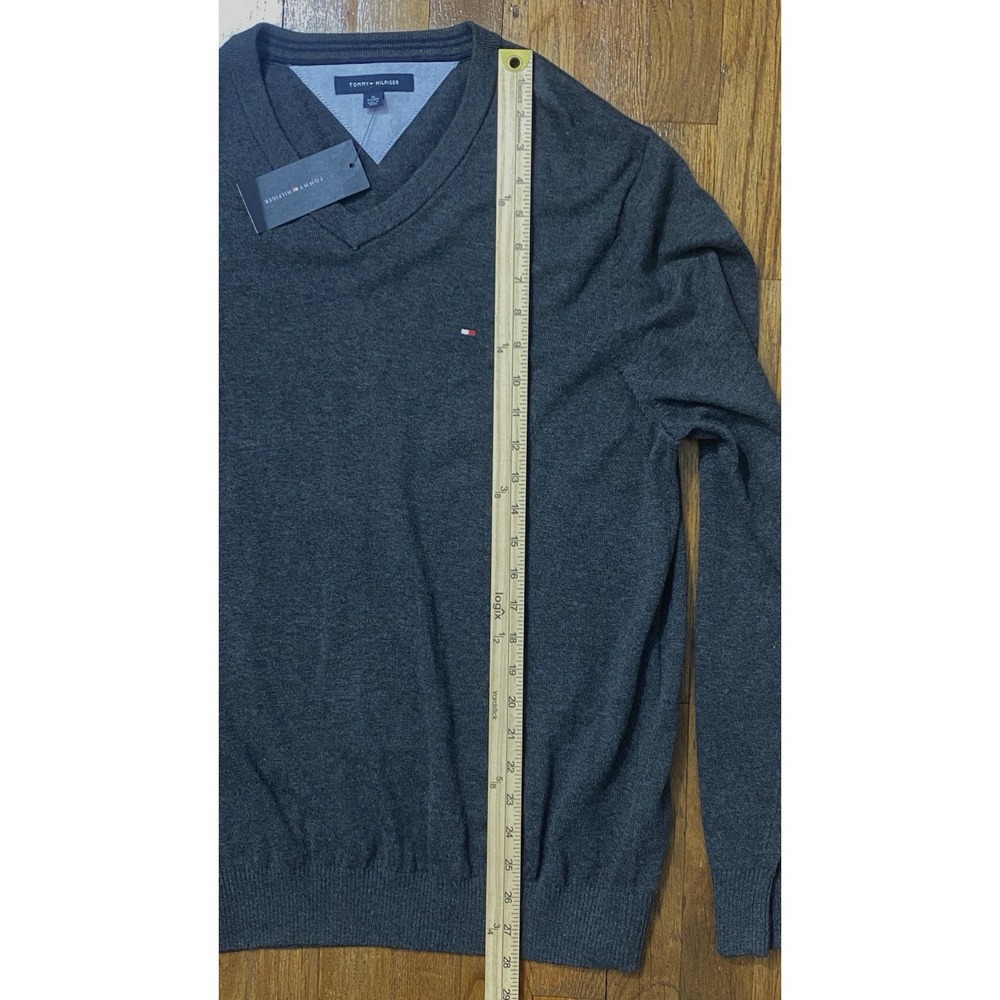 NWT Tommy Hilfiger Mens V-Neck Sweater XL Charcoal 100% Cotton Classic Preppy - Picture 4 of 6